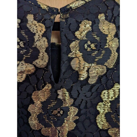 Sandi Dee Vintage Black Gold Floral Flapper Style Ruffle Hem Dress Size 20 1/2 - Picture 4 of 9